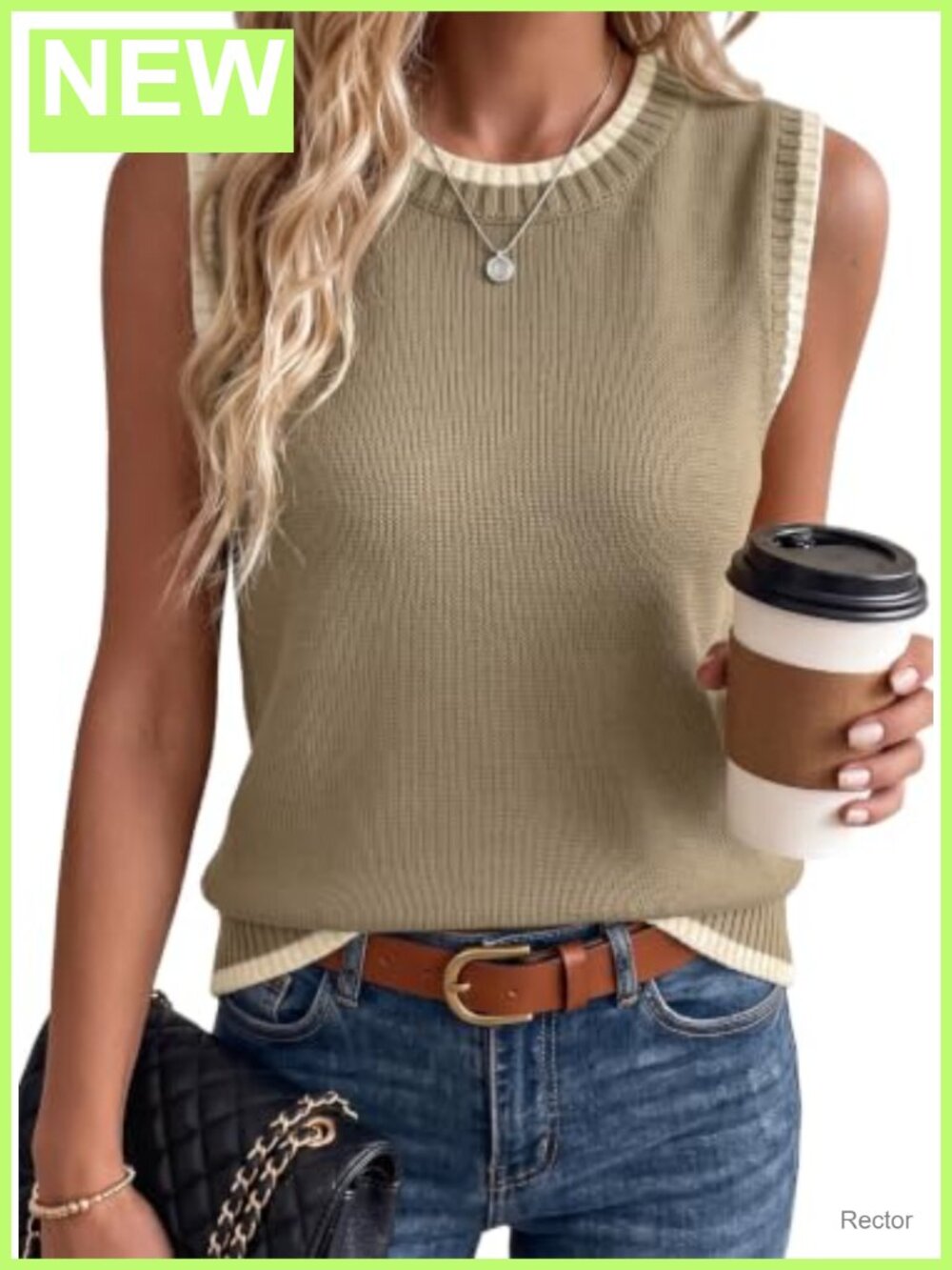 100% Cotton Knit Sweater Vest Sleeveless Crew Neck Pullover Top
